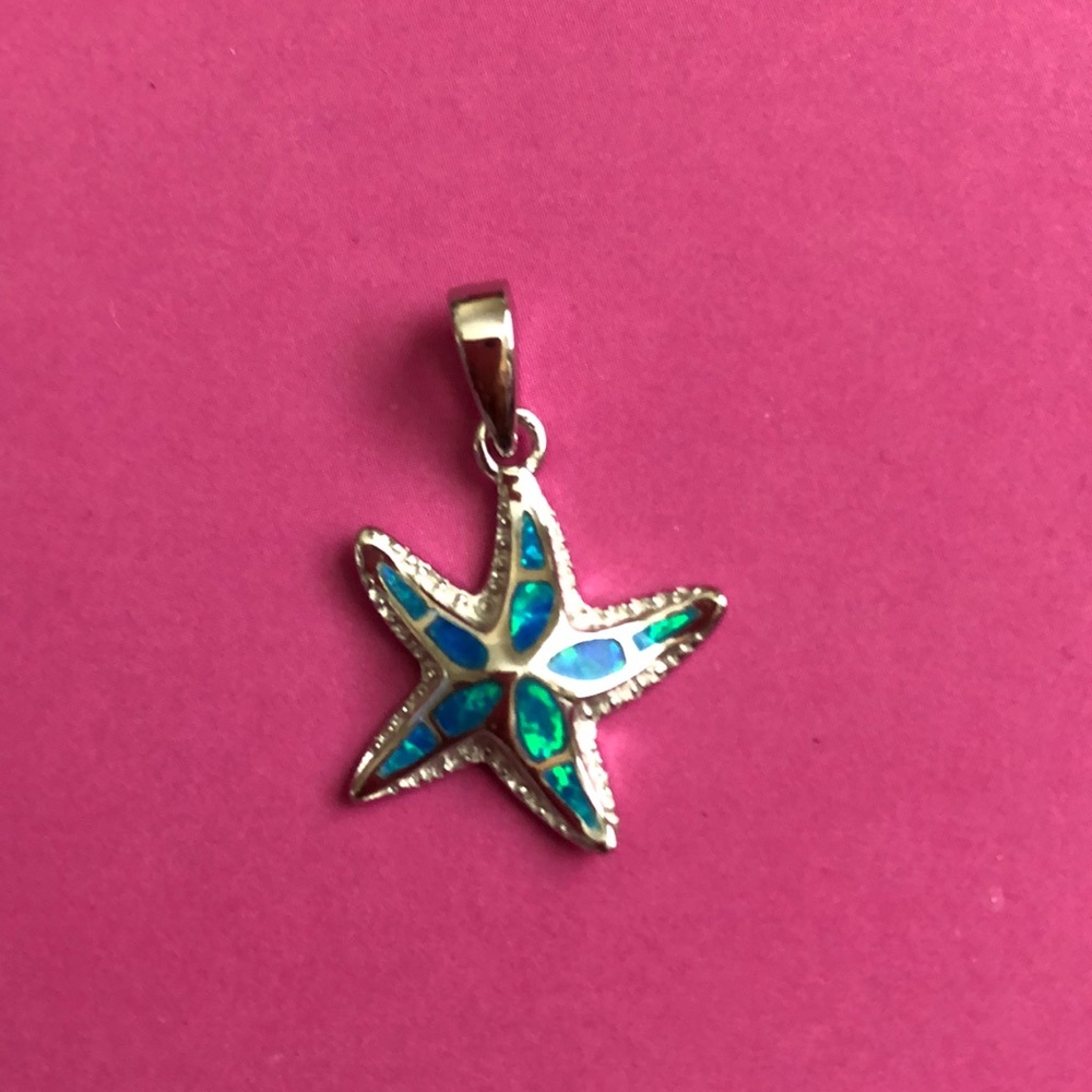 Sterling Silver Pendant Starfish w/ Lab Opal - Picture 3 of 5